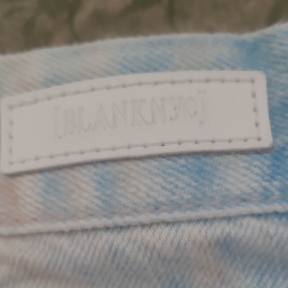 Blank NYC Blue and Pink Jean Shorts Distressed Mid-Length - Picture 5 of 5